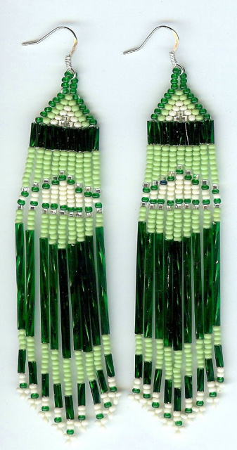 Silver Lined Green and Lime Green Fringe Earrings